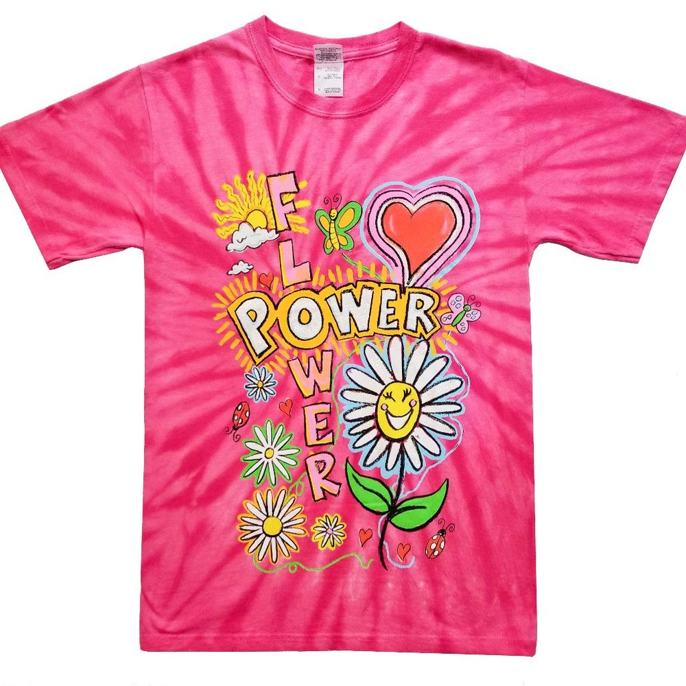 Tie Die Pink Floral T Shirt L-2XL